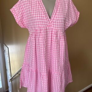 SHEIN Pink Gingham Casual Dress